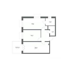 ЖК «Парусная 1», планировка 2-комнатной квартиры, 71.50 м²