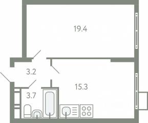 ЖК «Ново-Молоково», планировка 1-комнатной квартиры, 40.70 м²