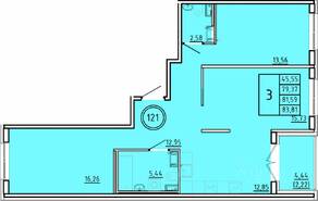 МЖК «Образцовый квартал 16», планировка 3-комнатной квартиры, 79.37 м²