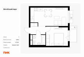 ЖК «Витебский парк», планировка 1-комнатной квартиры, 37.80 м²