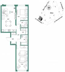 ЖК «Страна.Парковая», планировка 2-комнатной квартиры, 72.70 м²