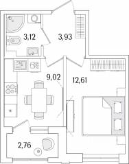 ЖК «Гранат», планировка 1-комнатной квартиры, 30.06 м²