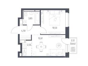 ЖК «Большое Путилково», планировка 1-комнатной квартиры, 34.68 м²