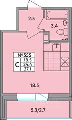 ЖК «Удача», планировка студии, 27.10 м²