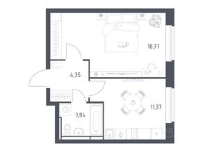 ЖК «Новое Видное», планировка 1-комнатной квартиры, 37.80 м²