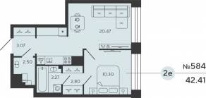 ЖК «Bashni Element», планировка 1-комнатной квартиры, 42.41 м²