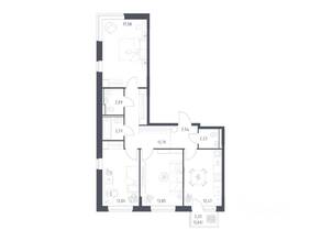 ЖК «Подольские Кварталы», планировка 3-комнатной квартиры, 79.83 м²
