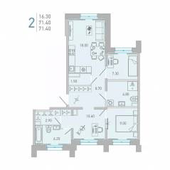 ЖК «Lovo», планировка 2-комнатной квартиры, 71.40 м²