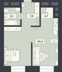 ЖК «Лайм», планировка 1-комнатной квартиры, 51.20 м²