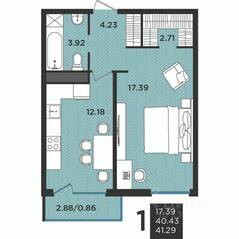 МЖК «Новокасимово», планировка 1-комнатной квартиры, 41.00 м²