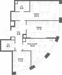 ЖК «Nagatino i-Land», планировка 3-комнатной квартиры, 87.80 м²
