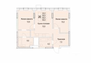 ЖК «Отрадный», планировка 2-комнатной квартиры, 55.00 м²