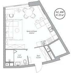 Апарт-комплекс Клубный дом «Рублево», планировка студии, 41.35 м²