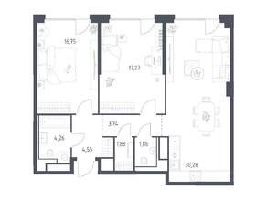 ЖК «Квартал на воде», планировка 2-комнатной квартиры, 80.59 м²