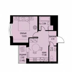 ЖК «ID Murino III», планировка 1-комнатной квартиры, 36.37 м²