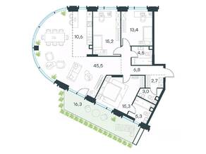 ЖК «Level Академическая», планировка 4-комнатной квартиры, 122.30 м²
