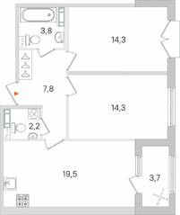 МЖК «Дубровский», планировка 2-комнатной квартиры, 63.75 м²
