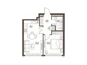 ЖК «High Life», планировка 2-комнатной квартиры, 43.80 м²