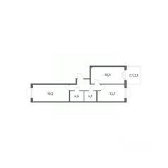 ЖК «Парусная 1», планировка 2-комнатной квартиры, 69.50 м²