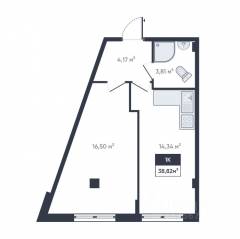 ЖК «Ромашки», планировка 1-комнатной квартиры, 39.10 м²