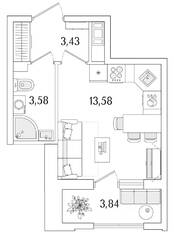 ЖК «Гранат», планировка студии, 22.51 м²