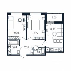 ЖК «Полис ЛАВрики», планировка 2-комнатной квартиры, 46.00 м²