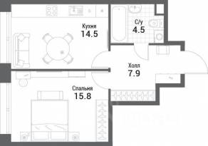 ЖК «Nagatino i-Land», планировка 1-комнатной квартиры, 42.70 м²