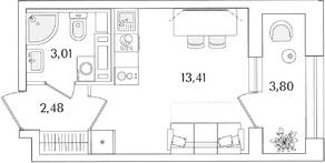 ЖК «Аурум», планировка студии, 20.80 м²