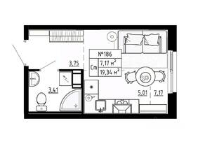 МЖК «Аннино Сити», планировка студии, 19.40 м²