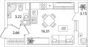ЖК «Кинопарк», планировка студии, 23.76 м²