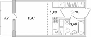 ЖК «Ясно. Янино», планировка студии, 25.89 м²