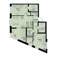 ЖК «ID Murino III», планировка 3-комнатной квартиры, 69.00 м²