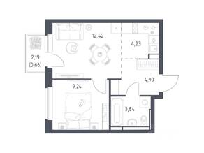 ЖК «Новое Видное», планировка 1-комнатной квартиры, 35.29 м²