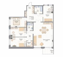 ЖК «Квадрия», планировка 4-комнатной квартиры, 139.75 м²