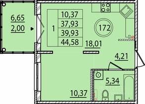 МЖК «Образцовый квартал 15», планировка 1-комнатной квартиры, 37.93 м²
