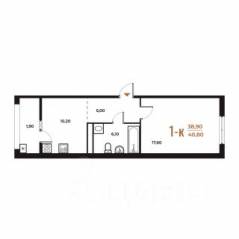 ЖК «Новое Летово», планировка 1-комнатной квартиры, 40.80 м²
