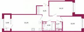 ЖК «Дом на Курской», планировка 2-комнатной квартиры, 63.94 м²