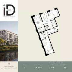 ЖК «ID Petrogradskaya», планировка 3-комнатной квартиры, 79.29 м²