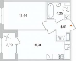 МЖК «Дубровский», планировка 1-комнатной квартиры, 38.76 м²