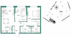 ЖК «Страна.Парковая», планировка 2-комнатной квартиры, 65.94 м²