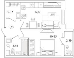 ЖК «Кинопарк», планировка 1-комнатной квартиры, 33.60 м²
