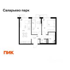 ЖК «Саларьево парк», планировка 2-комнатной квартиры, 50.80 м²