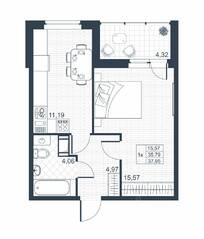 ЖК «Ново-Антропшино», планировка 1-комнатной квартиры, 35.70 м²
