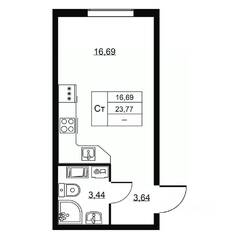 ЖК «Перспектива», планировка студии, 23.77 м²