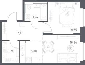 ЖК «Квартал Строгино», планировка 1-комнатной квартиры, 41.75 м²