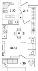 ЖК «БелАрт», планировка студии, 27.52 м²
