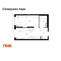 ЖК «Саларьево парк», планировка 1-комнатной квартиры, 34.20 м²