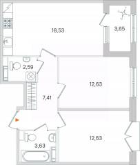 МЖК «Дубровский», планировка 2-комнатной квартиры, 59.25 м²