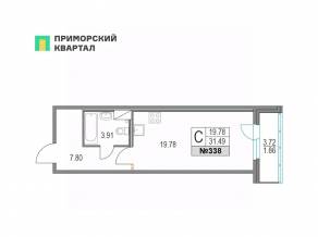 ЖК «Приморский квартал», планировка студии, 31.40 м²