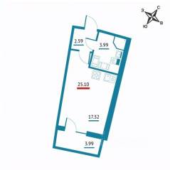 ЖК «Левитан», планировка студии, 25.10 м²